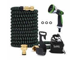 SoNis Flexibele Tuinslang 30 Meter – Super Sterk, Elastisch & Uittrekbaar – Inclusief 9-standen Sproeikop + Tas & Koppelstuk.