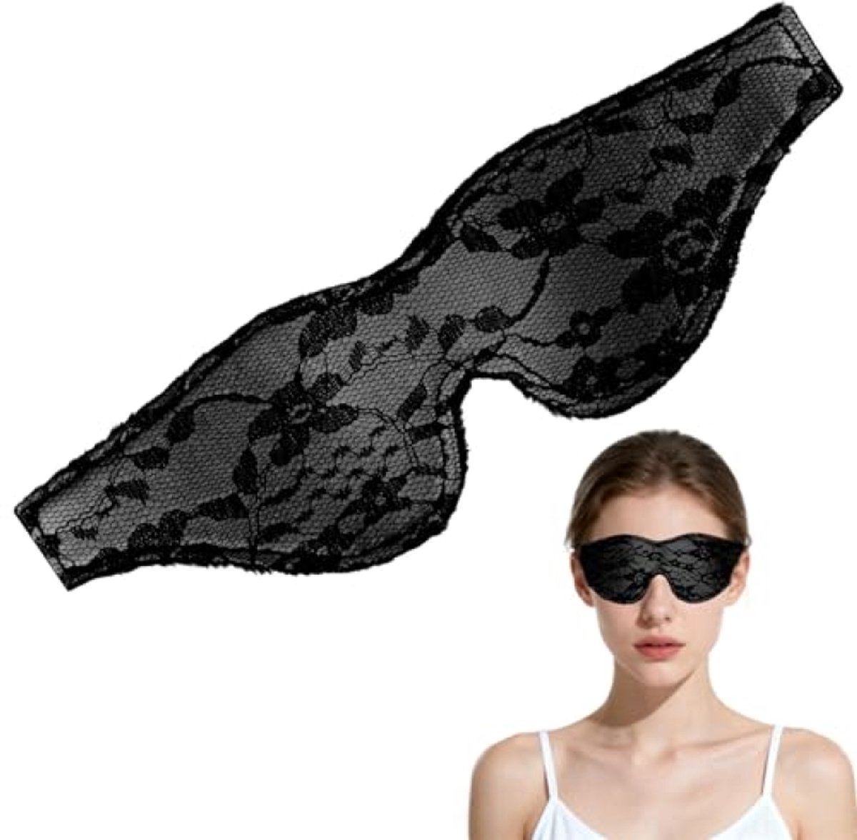 Satijnen Oogmasker - Zwarte Slaapblinddoek voor Volwassenen met Kanten Details, Verduisterend en Comfortabel voor Thuis, Reizen en Ontspanning