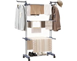 HEZIVO® Droogtoren met Wieltjes - Wasrek Staand - Inklapbaar Droogrek - 4-Laags - RVS - Grijs