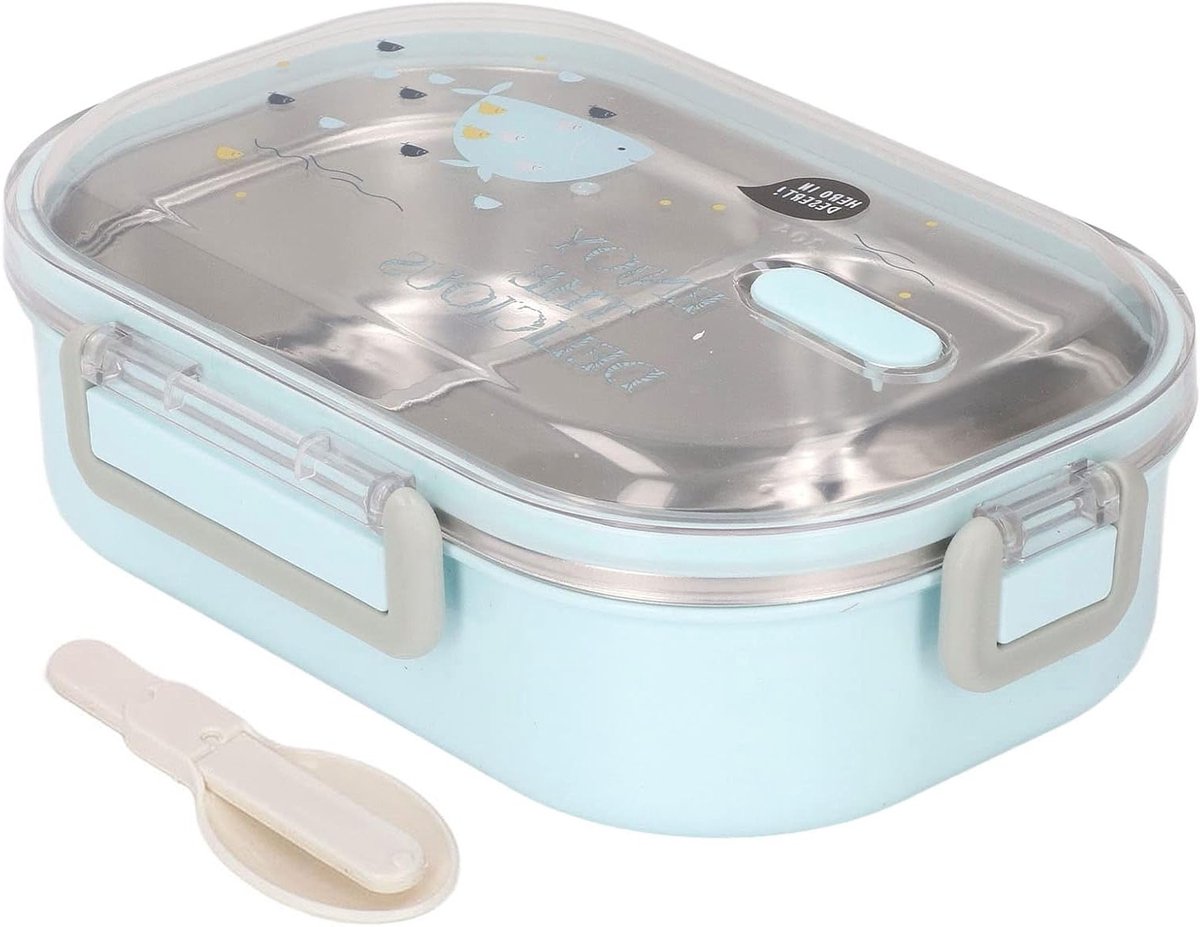 RVS Lunchbox met 2 Compartimenten - Luchtdicht en Thermisch voor Werk, School en Picknick, 21.5 x 15 x 6.5 cm (Lichtblauw)