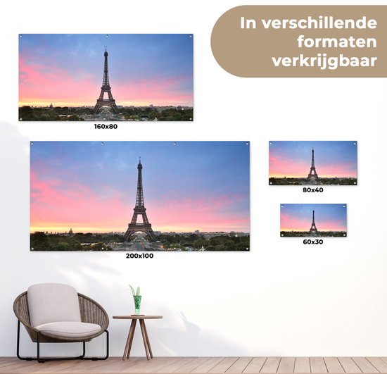 Affiche jardin Paris - Tour Eiffel - Soleil - 60x30 cm - Toile jardin - Affiche extérieure