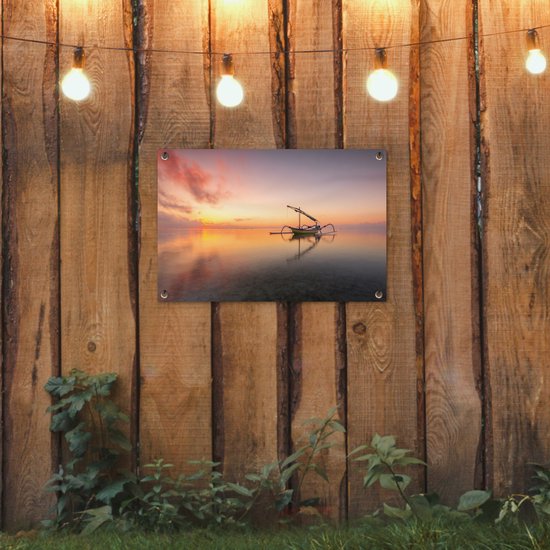Tuinposter 60x40 cm - Tuindecoratie Afbeelding van een zonsondergang in Bali - Poster voor in de tuin - Buiten decoratie - Schutting tuinschilderij - Tuindoek muurdecoratie - Wanddecoratie balkondoek