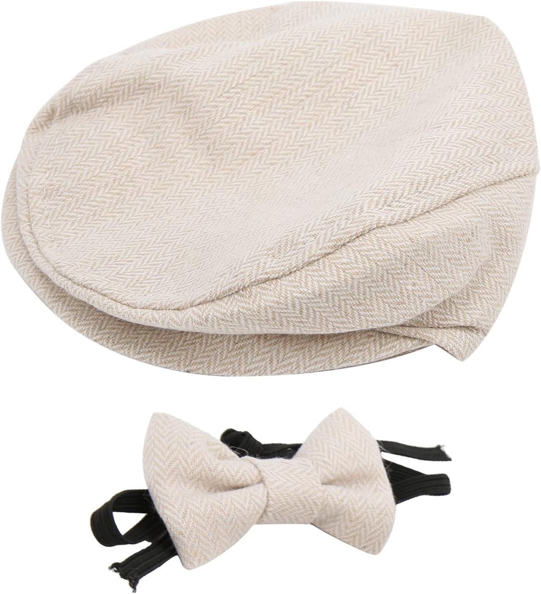 Flat Cap voor Kinderen met Strikje - Fotografie Accessoire voor Baby's en Peuters, Beige Katoenmix