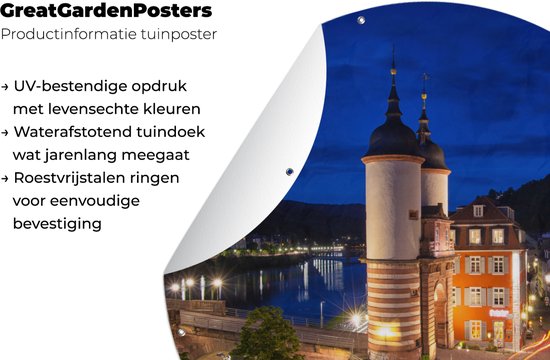 Tuincirkel Duitse stad Heidelberg in de avond - 150x150 cm - Ronde Tuinposter - Buiten