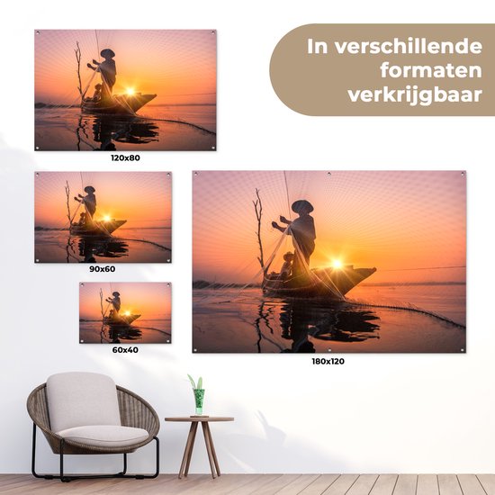 Affiche jardin - Toile Posters de jardin extérieur - Pêcheur au coucher du soleil - 120x80 cm - Jardin
