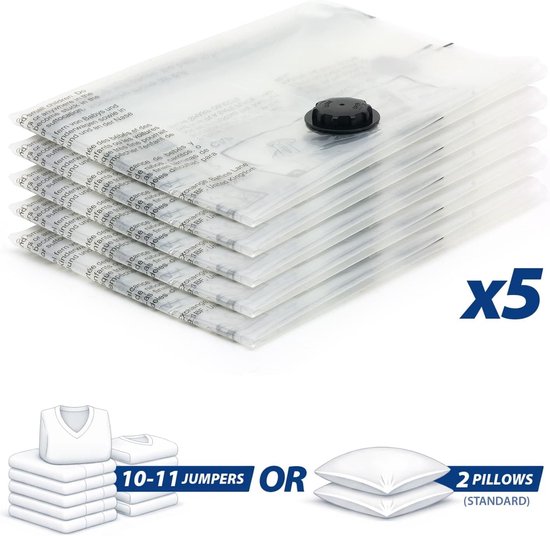 Vacuüm Opbergzakken - Compressiezakken Kleding - Ruimte Besparen - Comprimeert 80% - 5 Stuks - Transparant — afbeelding 5