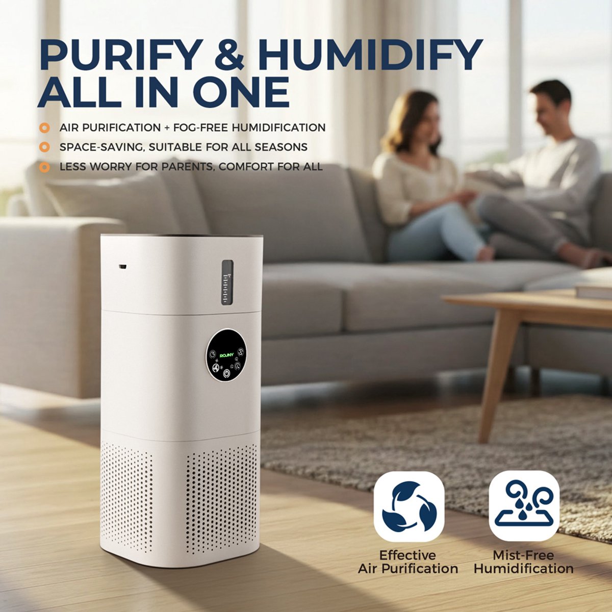 Glowstride 2-in-1 luchtreiniger - huisallergieën en huisdierenhaar - rokers in de slaapkamer - H13 True HEPA - luchtbevochtiger - air purifier - filter, wit — afbeelding 6