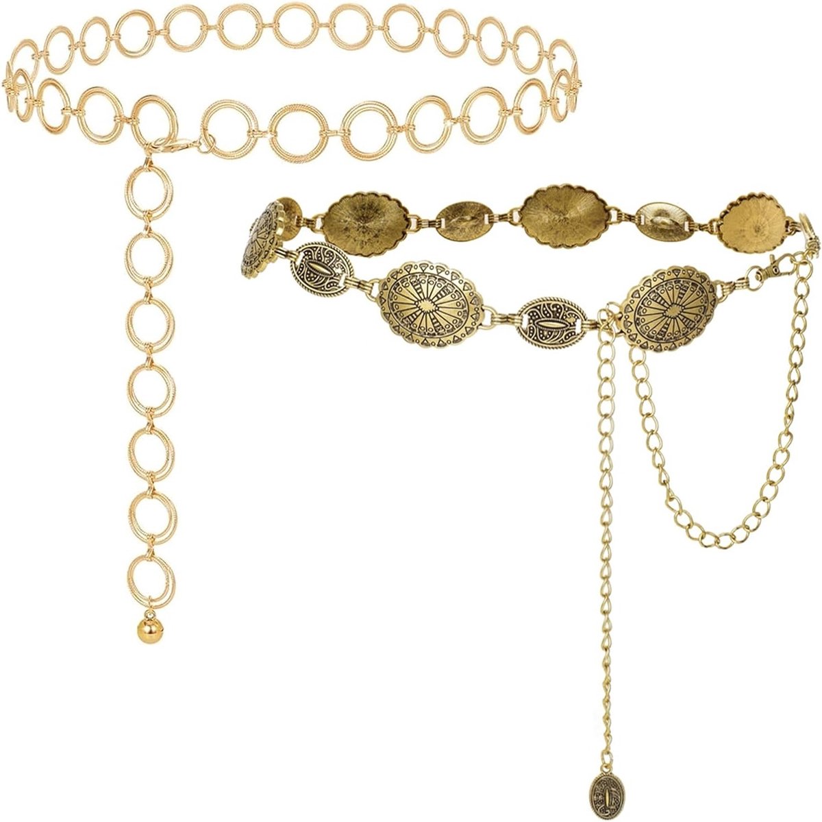 Stijlvolle Gouden Buikketting Set van 2 Stukken, Verstelbare Heupketting voor Jurken en Jeans, Medium Maat