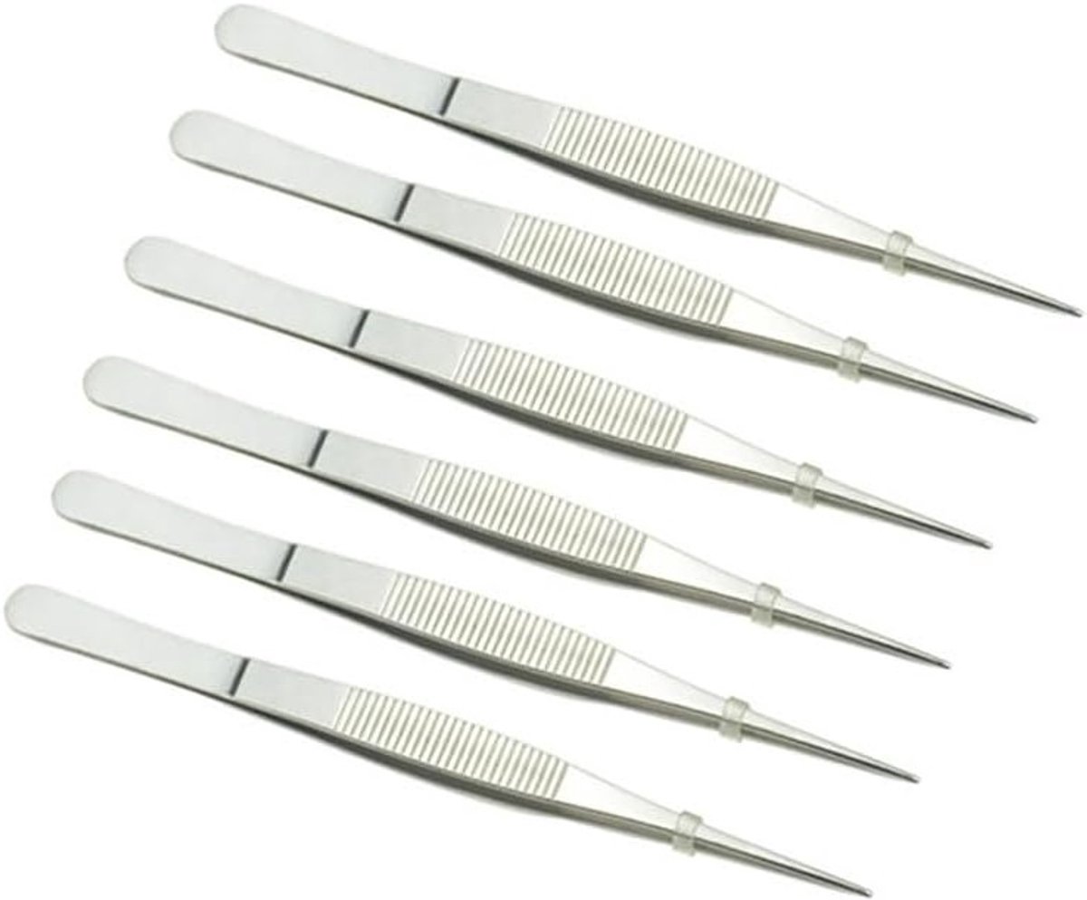 Set van 4 Universele Pincetten van Roestvrij Staal, Precisie Tangen voor Voedsel en Doe-Het-Zelf Projecten, Inclusief Beschermende Plastic Case voor Sieraden en Muntstempels, 16 cm