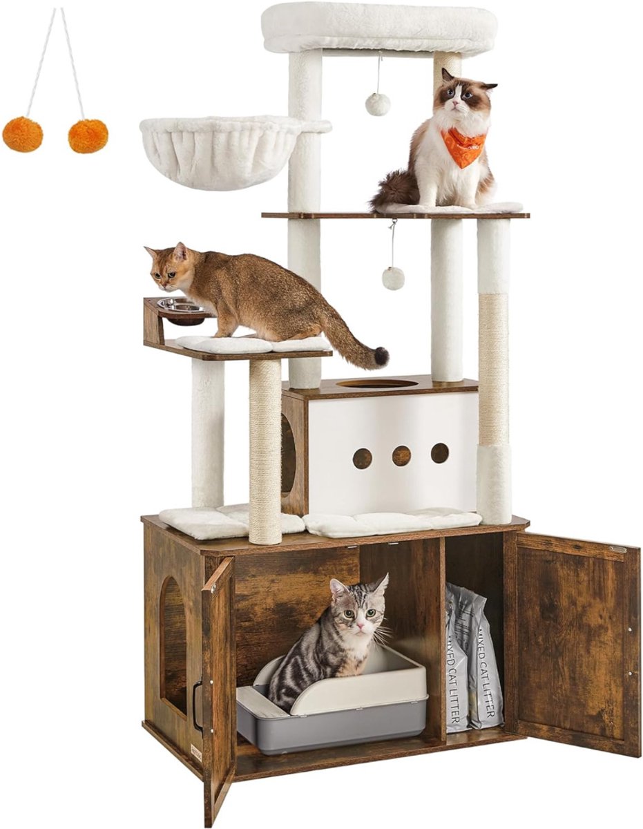 TIM® Krabpaal Voor Zware Katten – Grote & Stevige Krabpaal - Krabpaal Voor Grote Katten - Kat Toren – Krabton – Hoge Krabpaal 146 cm - XXL - Katten Verblijf – Krabtoren - Vintage Bruin/Wit - ‎80cm x 49cm x 170cm;