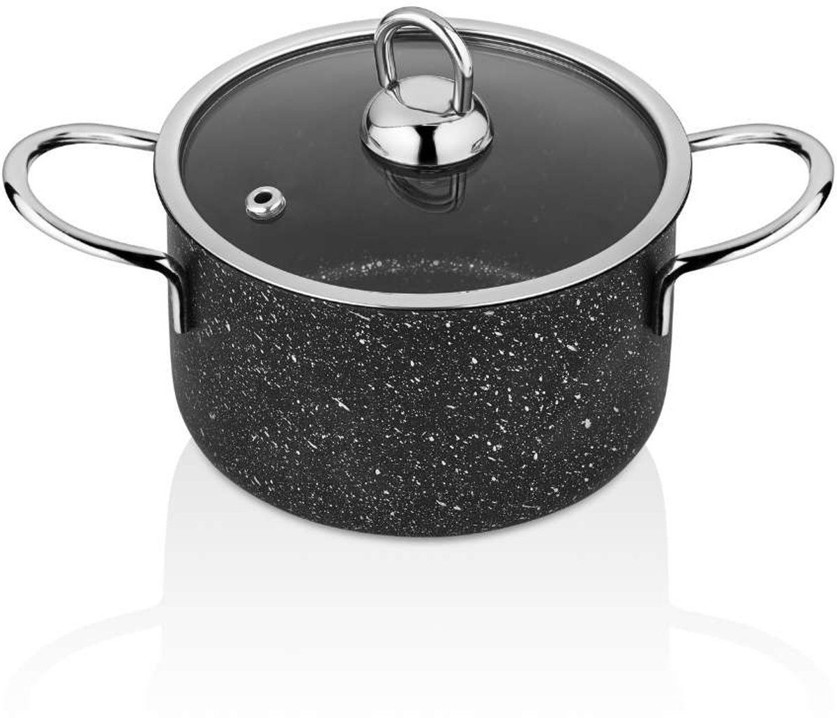 Polochef HTE-112 - Mini Kookpan met Deksel 12 cm – Zwarte Graniet Anti-aanbaklaag – Inductie Geschikt – Mini Pan