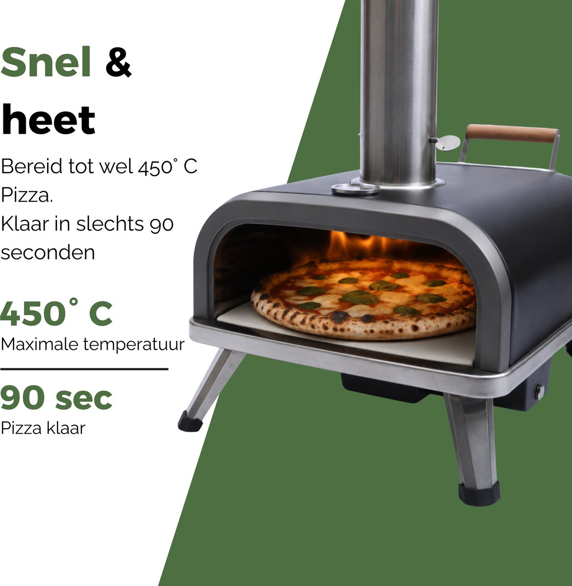 Caryota Pellet Pizza Oven - Buitenoven BBQ - Pizzasteen - Pizza schep - Deegsteker - Thermometer - Draagbaar - Authentieke pizza in 90 sec - 450 °C – foto 5