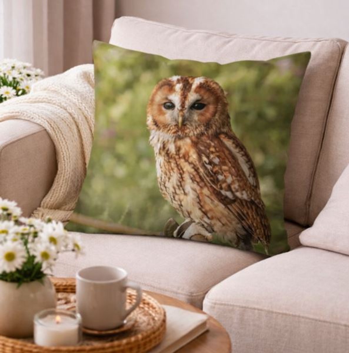 Dieren kussenhoes Uil - Fotoprint - Sierkussen - 45x45 cm