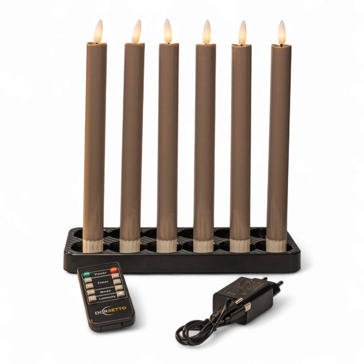 LED dinerkaarsen beige 250 mm, oplaadbaar, tot 400 uur brandduur, set van 6