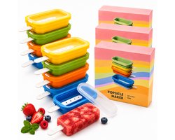 IJslolly- & IJsvormen Set van 12 Stuks – Siliconen IJsjesvormpjes 95 ml – Herbruikbare Ijslollyvormpjes met Deksel en Stokje – Popsicle Maker – Waterijsjes, Fruitijsjes & Yoghurtijsjes Maken