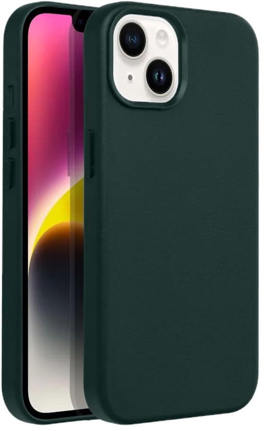 Donkergroen telefoonhoesje, zijkant zichtbaar met knoppen.