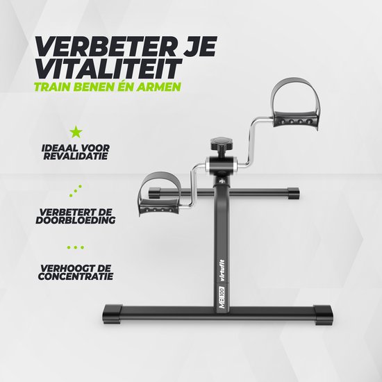 Zwarte VirtuFit MB100 stoelfiets, ideaal voor revalidatie, verbetert doorbloeding en verhoogt concentratie.