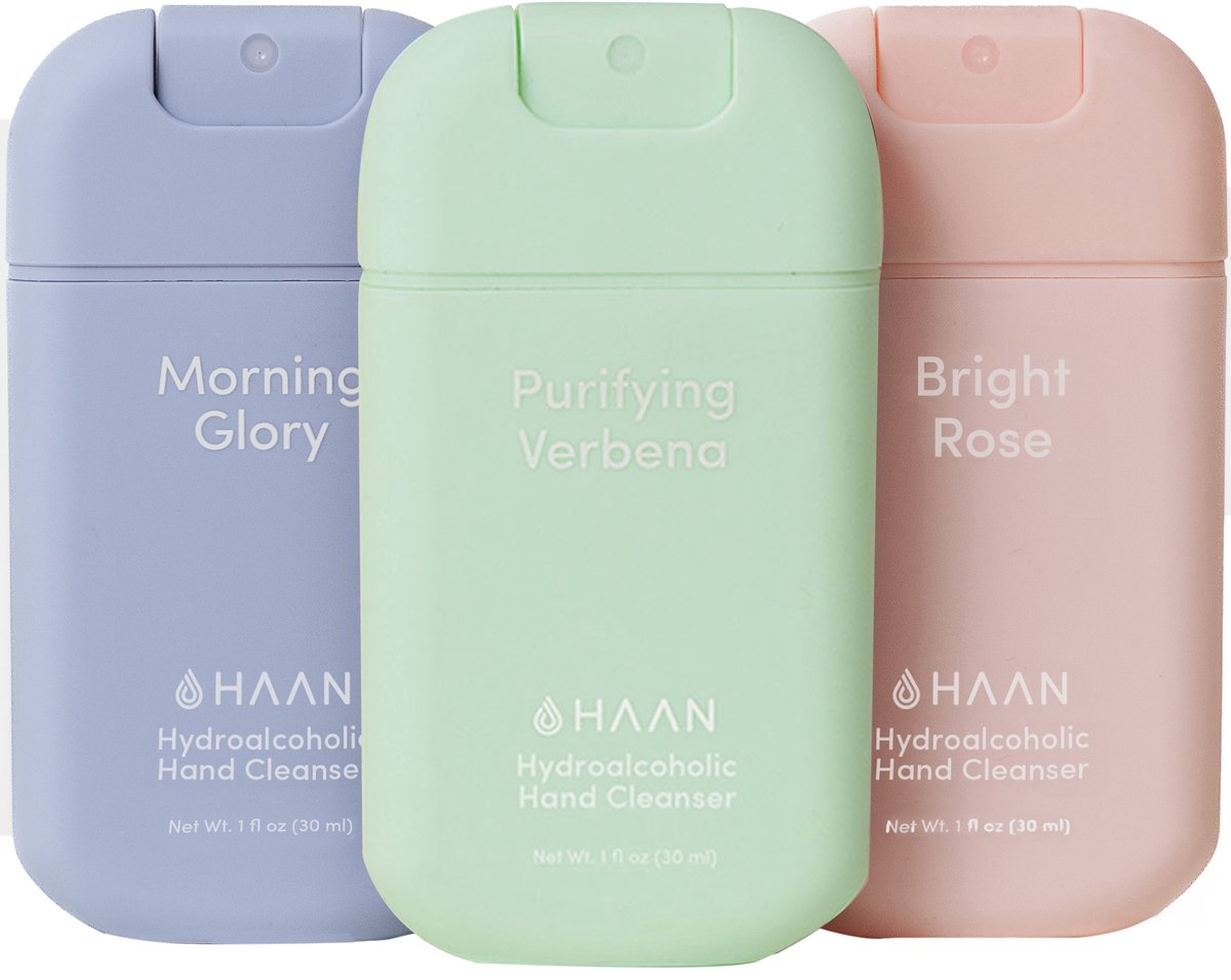 HAAN 3-Pack Mix Handspray Handverzorging Navulbaar 3x 30ml Morning Glory, Purifying Verbena & Bright Rose