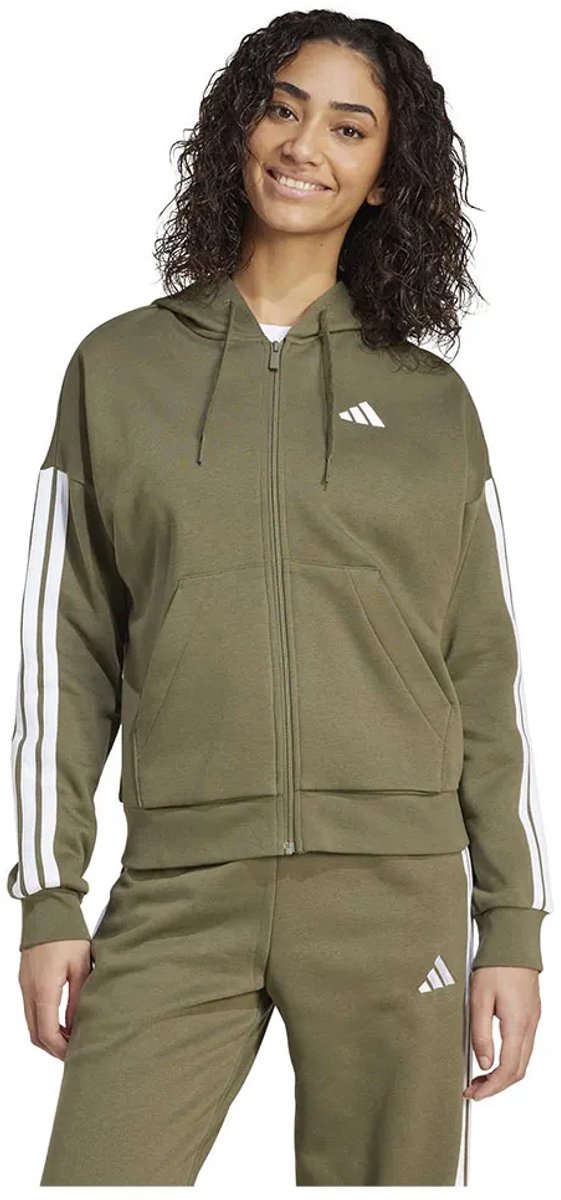Adidas Essentials 3 Stripes Fleece Sweatshirt Met Rits S Regular Vrouw Olijf