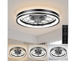 TIM® Plafonniere Met Ventilator - Plafondventilator - Plafondventilator Met Verlichting - Zwart - 51cm x 16cm x 51cm
