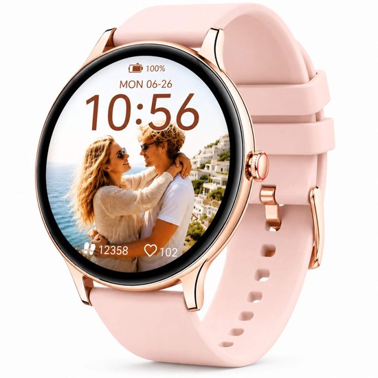Smartwatch Dames Roségoud – Bluetooth Bellen, Hartslag, Slaap, SpO2 Monitor, 1.43″ AMOLED, 100+ Sportmodi, IP65 Waterdicht