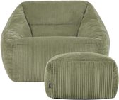 icon - Natalia XL Zitzak Fauteuil met Poef - Ribfluweel - Saliegroen