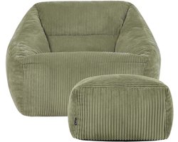 icon - Natalia XL Zitzak Fauteuil met Poef - Ribfluweel - Saliegroen