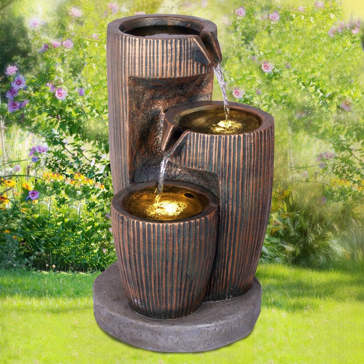 HEZIVO® Waterornament voor Buiten - Water Fontijn Tuin - Tuindecoratie met LED Lampjes - 230 V