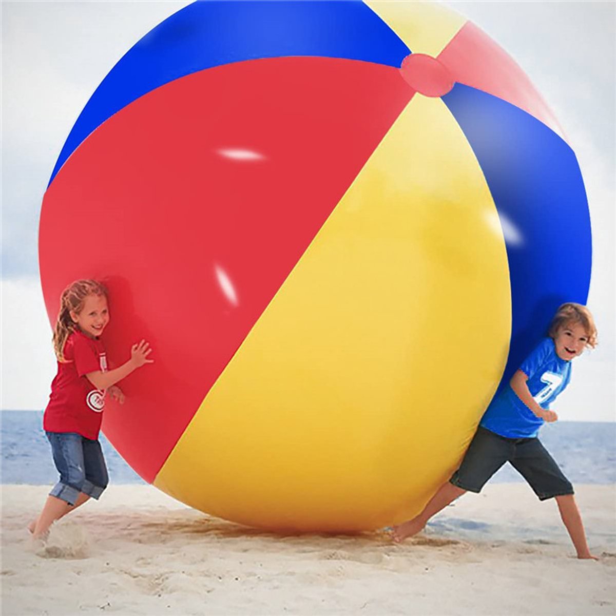 Grote Opblaasbare Strandbal - 120 cm - Kleurrijke Strandbal - Rood Blauw Geel - PVC - Voor Strand, Zwembad, Camping & Zomerfees