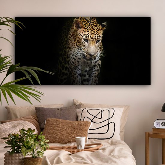 Canvas schilderij 160x80 cm - Wanddecoratie Luipaard - Reflectie - Zwart - Muurdecoratie woonkamer - Slaapkamer decoratie - Kamer accessoires - Schilderijen op canvas