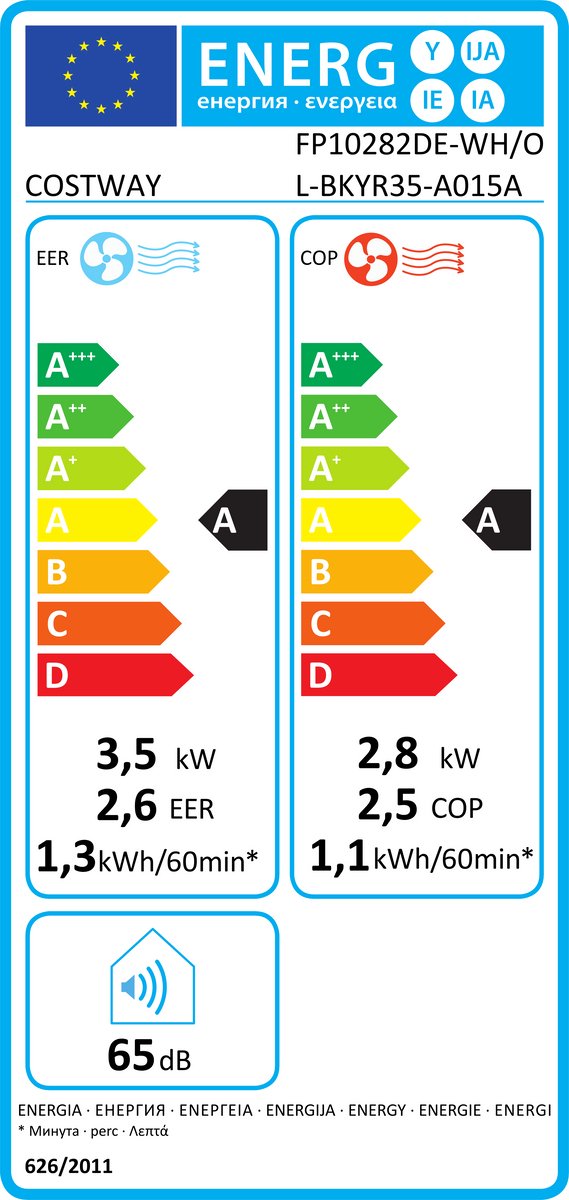 COSTWAY Mobiele Airco met Verwarming, 12.000 BTU, Wifi, Afstandsbediening, 120 m³, Energieklasse A thumbnail 2