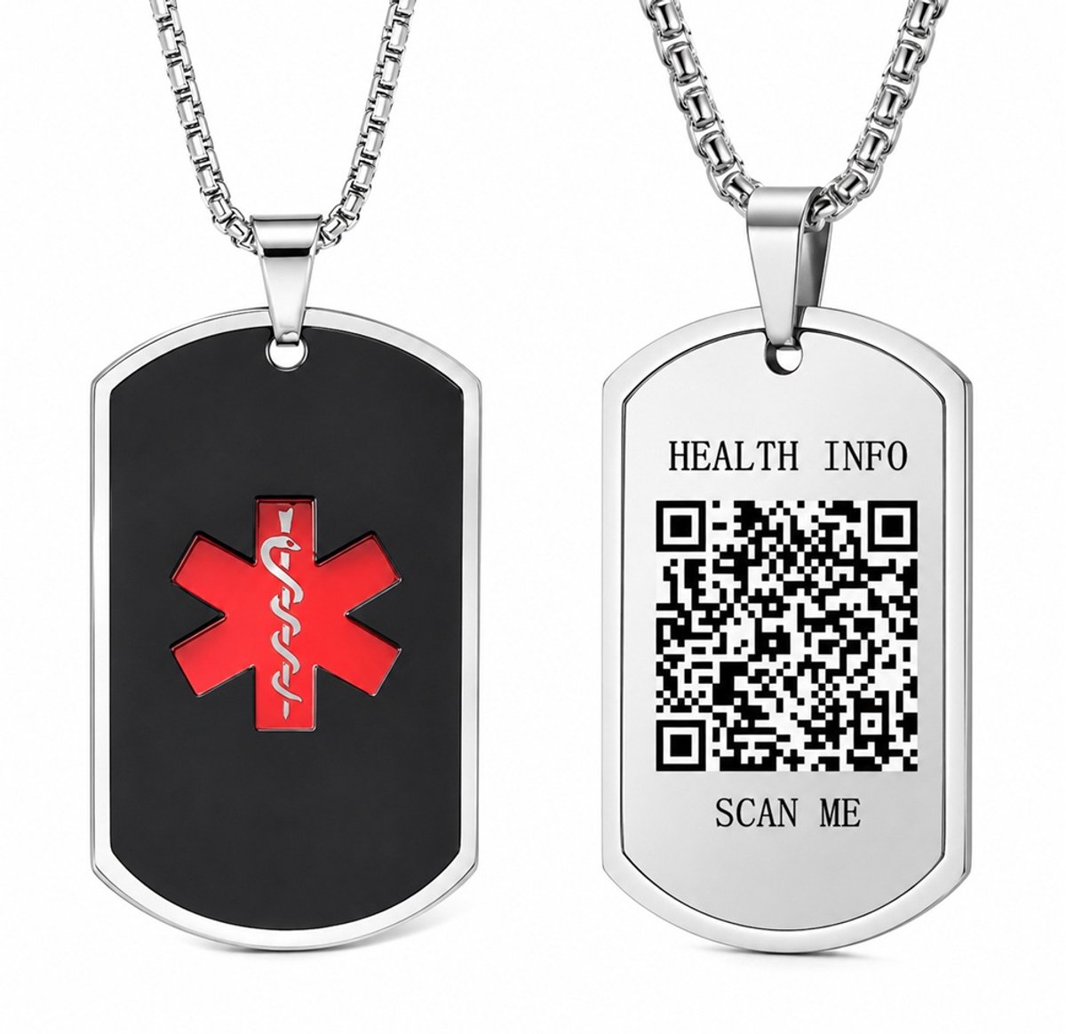 Medische QR-ketting – zwart RVS – inclusief 1 jaar gebruik