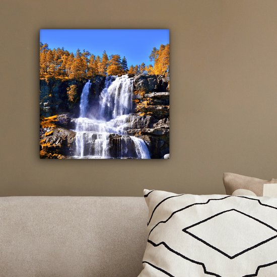 Toile Peinture Cascade - Norvège - Nature - 20x20 cm - Décoration murale