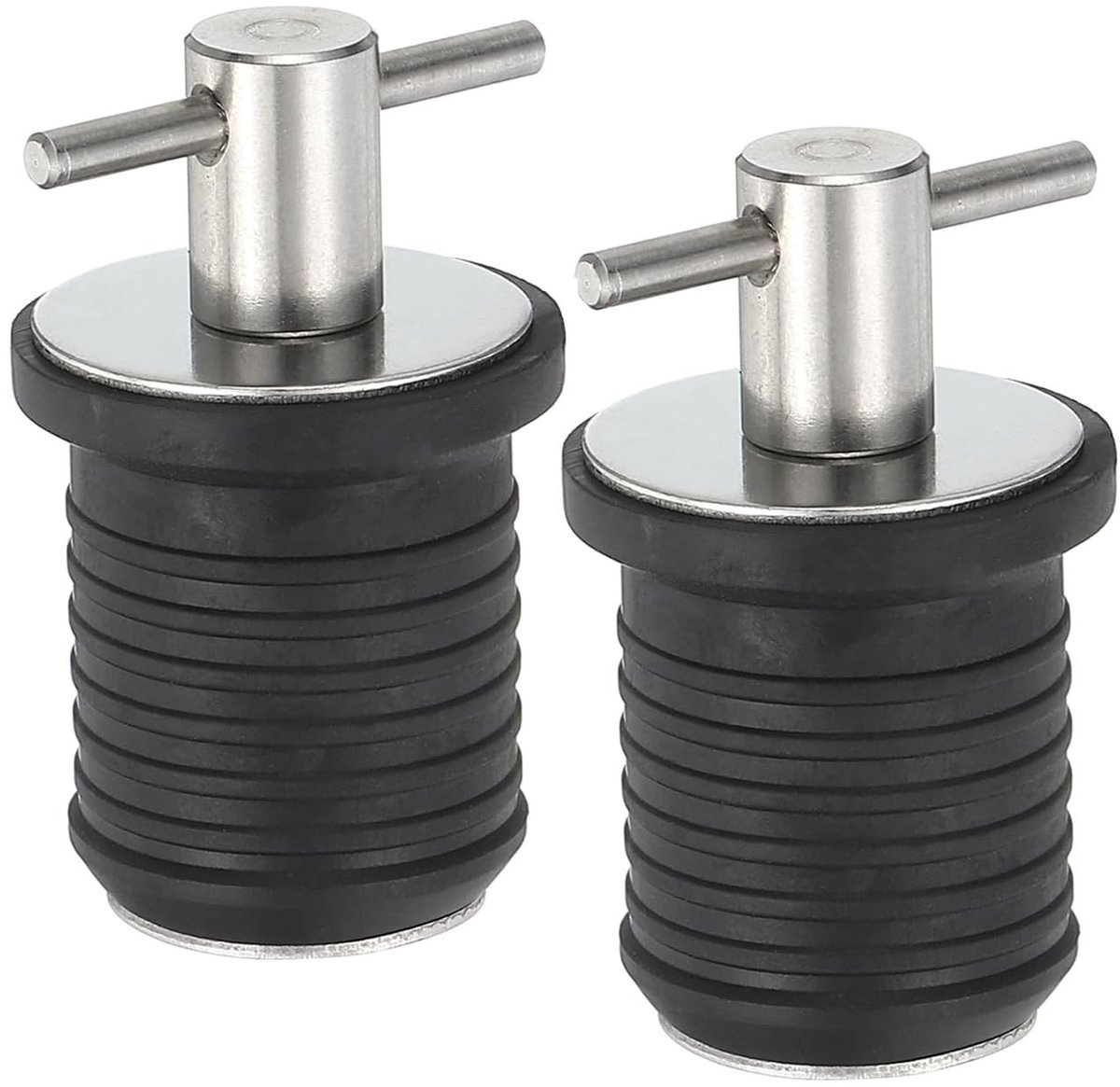 Dailygoods - Dailygoody - Bootafvoerpluggen - Waterdichte PVC Stopper - T-Handgreep - Zwart - Voor 25 mm Afvoeropeningen - Ideaal voor Boten - Set van 2