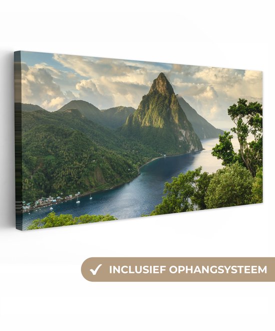 Tableau sur toile Vue d'un paysage de montagne recouvert d'une forêt tropicale à Sainte- Lucia - 80x40 cm - Décoration murale
