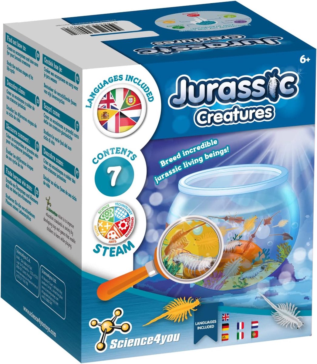 Science4you Jurassic Creatures voor kinderen 6+ - Kweek prehistorische zeedieren met je Triops-kit, inclusief klein aquarium, Creëer een ecosysteem met zeedraken, Science Kits voor kinderen