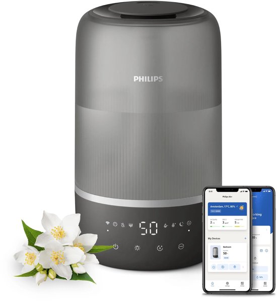 Philips Luchtbevochtiger 1000-serie HU1510/03 - Stille werking (19 dB) - Aromatherapie - Grijs