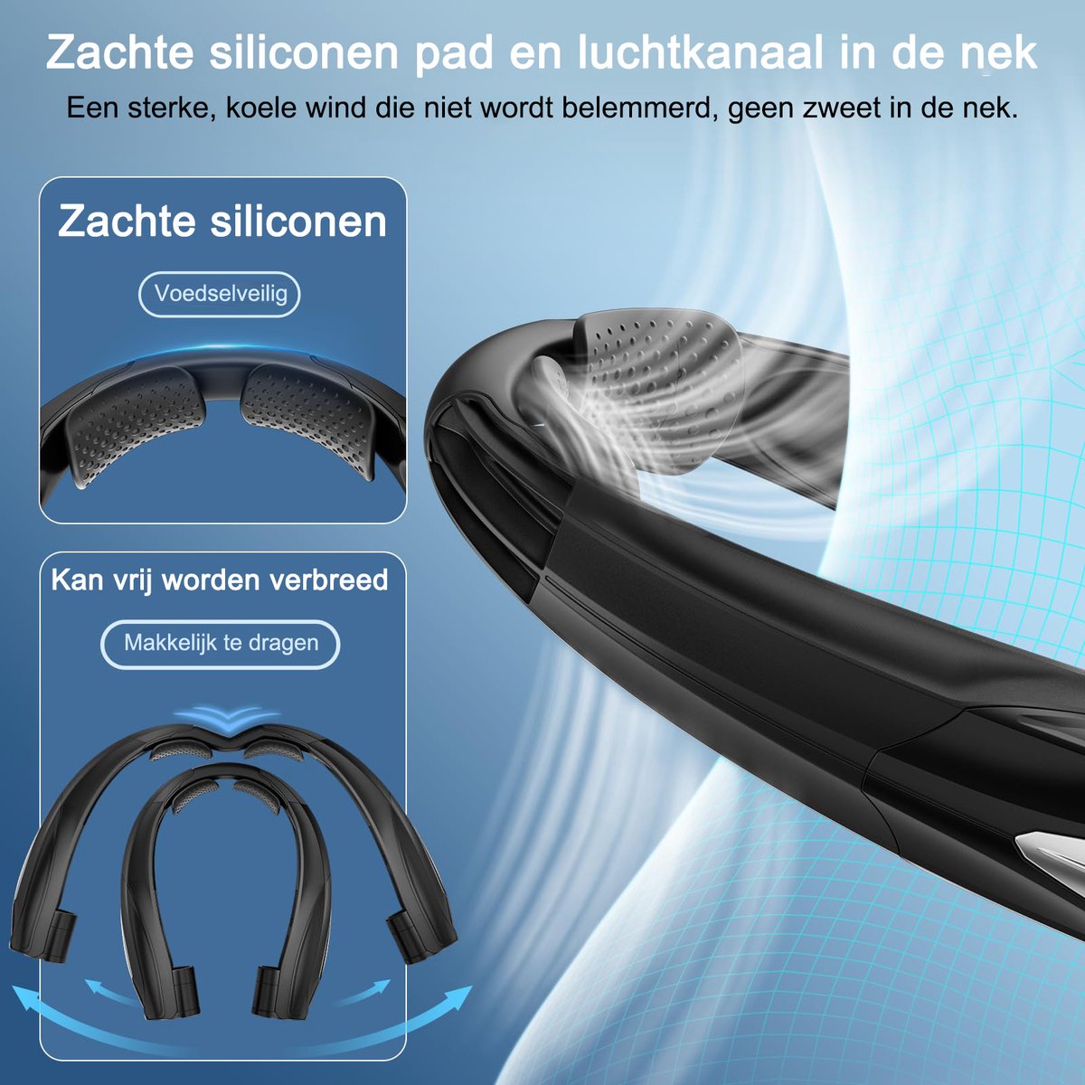 Draagbare NekVentilator -Mini Ventilator USB Oplaadbaar- 6000 mAh Lange Batterijduur - Handsfree gezichtventilator 6 standen met koeling ideaal Voor kampeeruitje Buitensport woon-werkverkeer en Dagelijks Gebruik — afbeelding 6