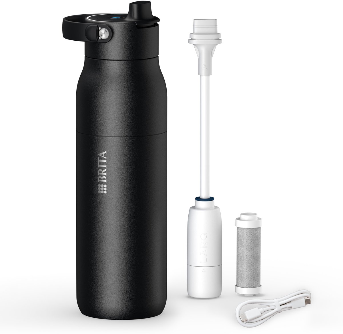 BRITA LARQ iQ Digitale Drinkfles - Zwart - 1000ml - Slimme RVS waterfles met app voor live-tracking en motivatie , actieve koolstofwaterfilter & UV-C - neutraliseert 99.99% bacteriën, vermindert micro-onzuiverheden, PFAS & meer