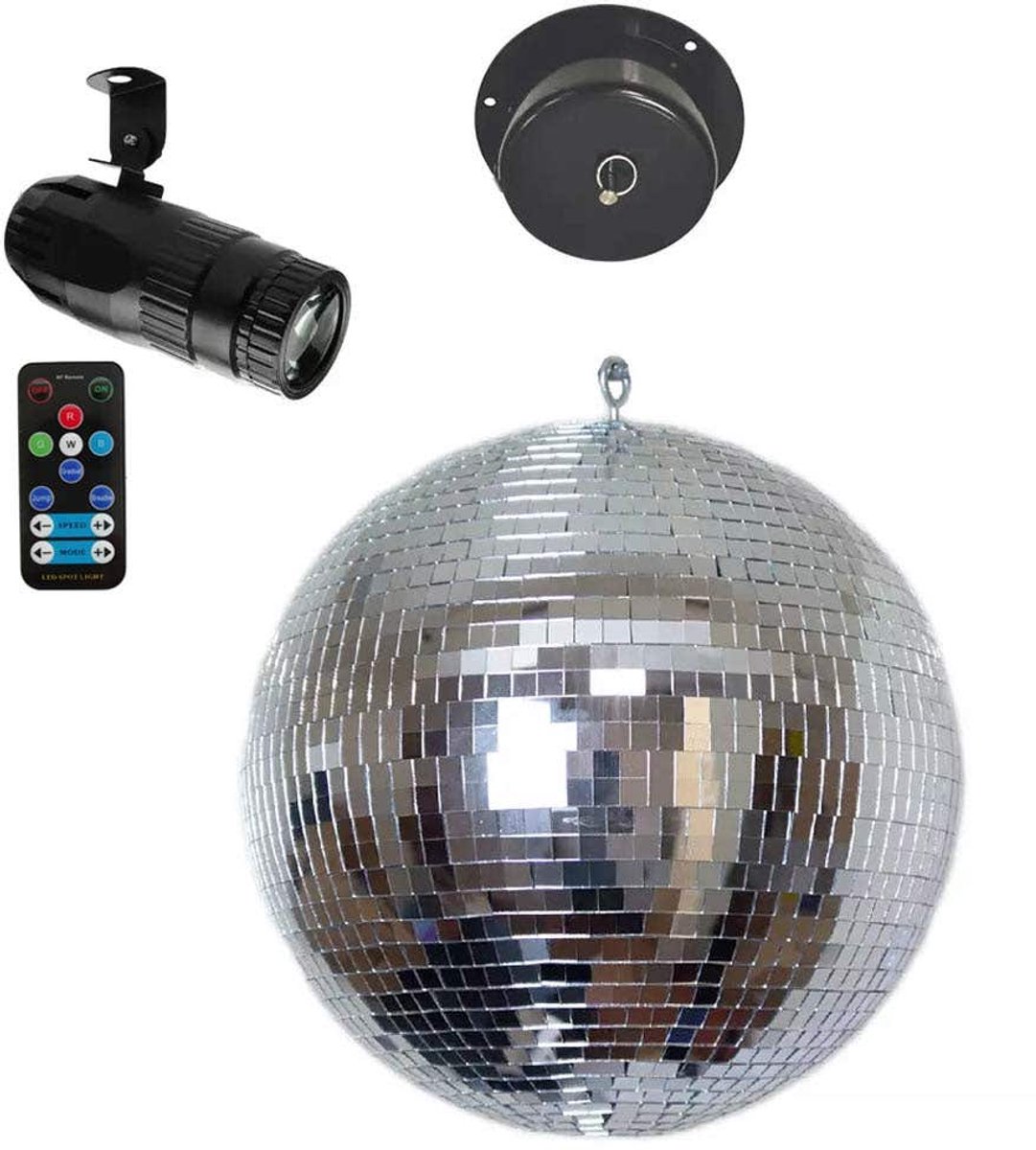 E-Lektron Spiegelbol Set - 25 cm disco bal - Inclusief motor en RGBW pinspot