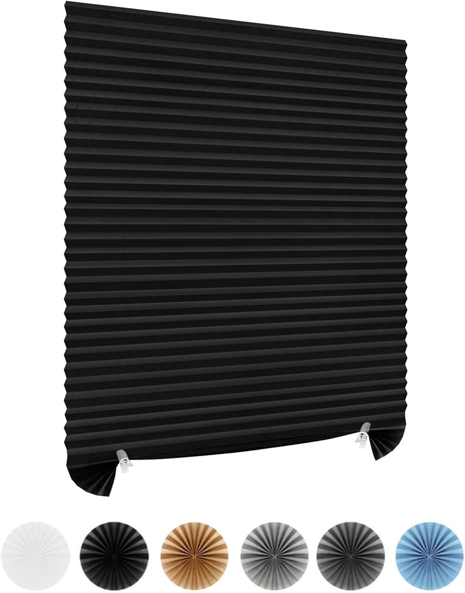 VHV - Plisségordijn Zonder Boren - Zelfklevend Verduisterend Rolgordijn - 90 x 150 cm - Zwart - Voor Slaapkamer