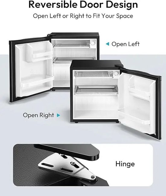 Noordvale 46L Mini Koelkast - Mini bar - Vriescombinatie - Omdraaibare deur - Mini Fridge - Vriesvak - Zwart - 44,4x46,8x48,3CM — afbeelding 5