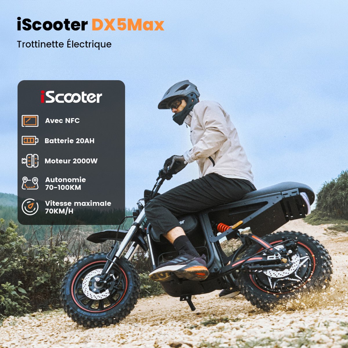 Elektrische Step iScooter DX5MAX Motor 2000W 17″ - 52V 20AH - Actieradius 100KM - 25km/u - 8 modellen voor alle terrein Met Tas en NFC – foto 8