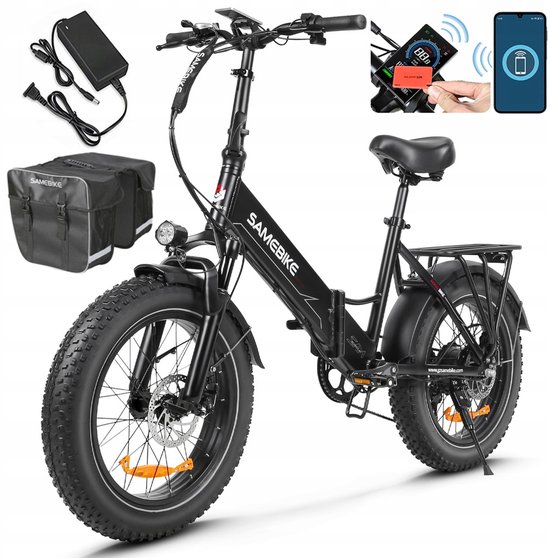 Samebike LOTDM200 Opvouwbare Elektrische Fiets - 48V 13Ah Accu, 80km Bereik, 20"x4.0" Vetbanden, 7-Speed Shimano, Dubbel Geveerd - Zwart — afbeelding 5
