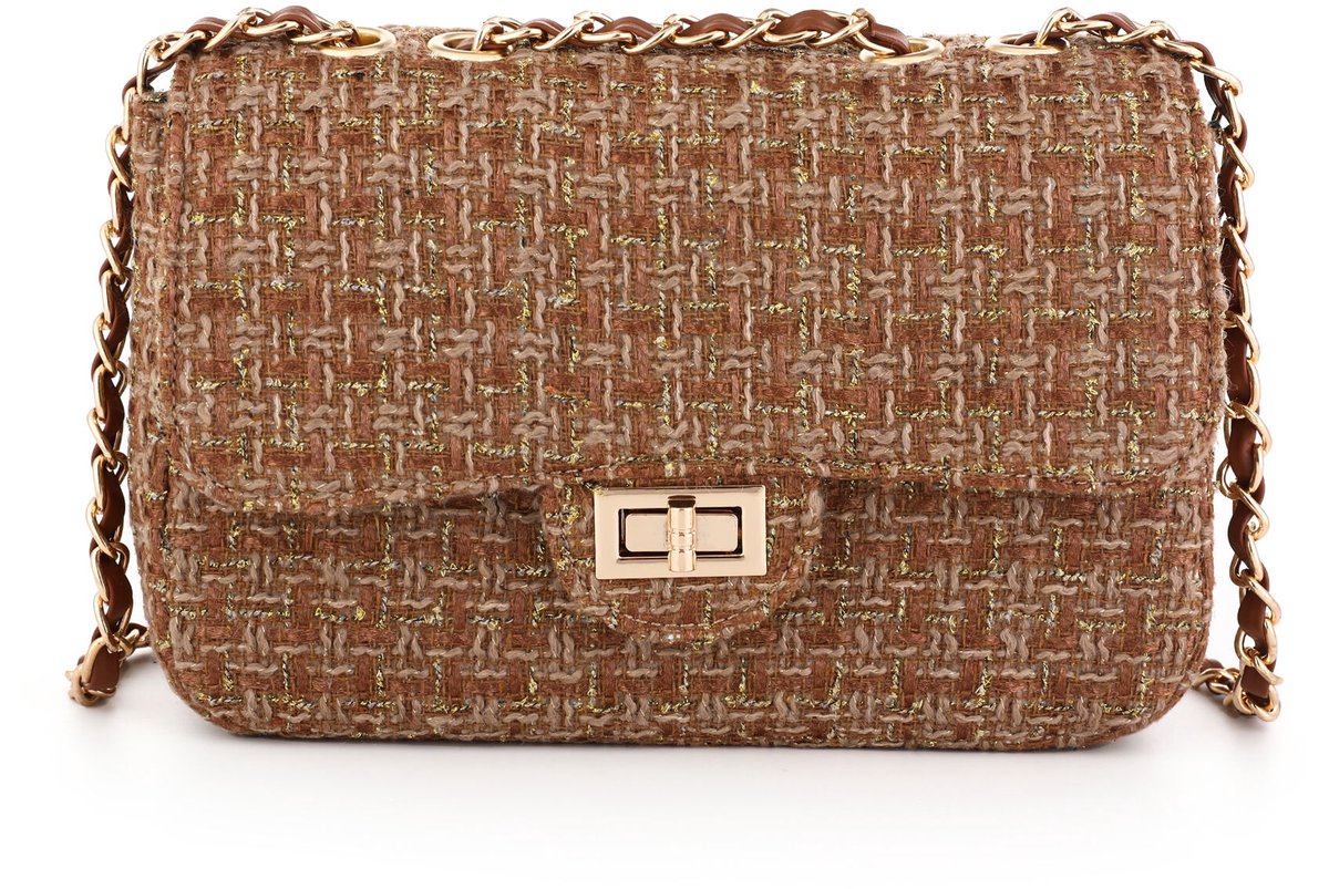 Michelle Bags & Accessoires - Chique - Bruin met gouden draad - Verstelbare goudkleurige schouderriem