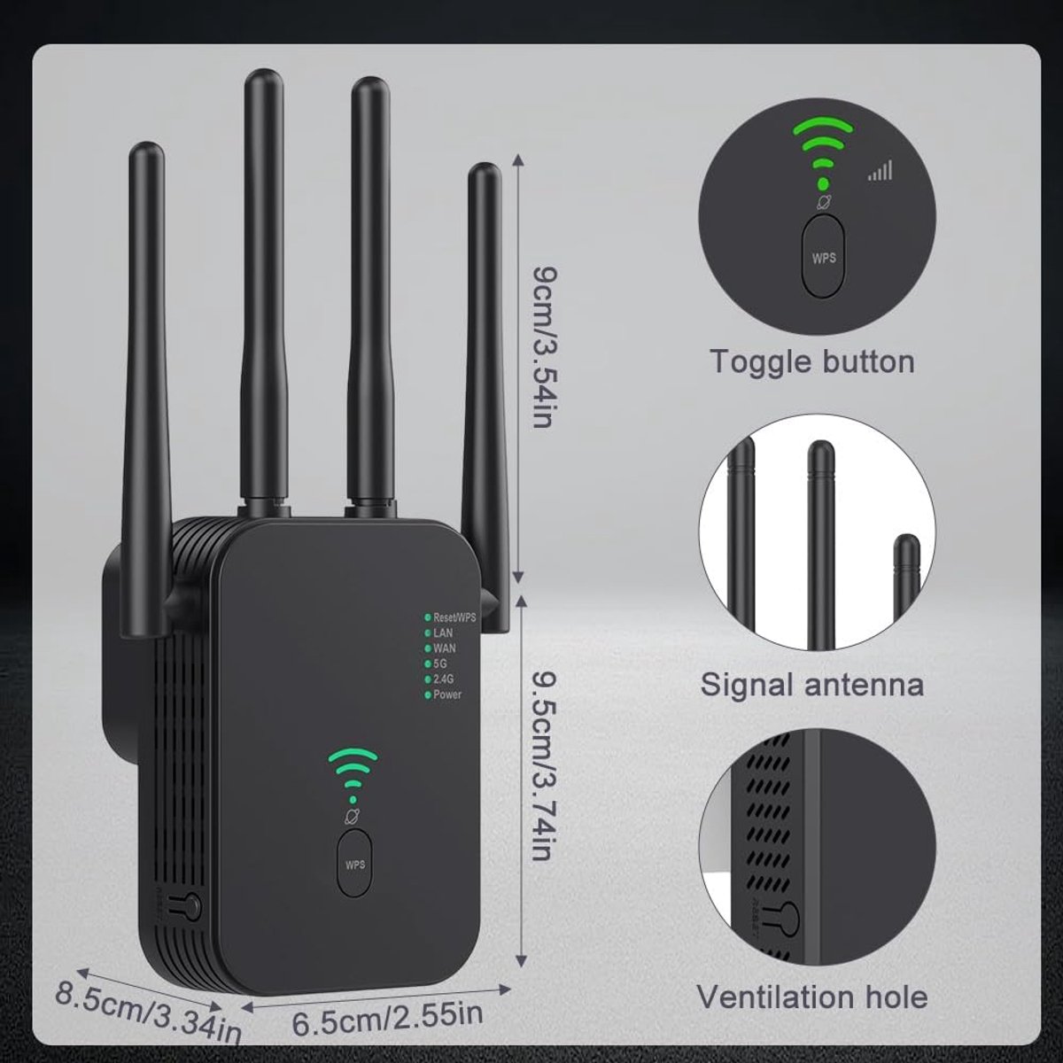 Kivora Wifi-versterker 1200 Mbit/s met 2,4 GHz + 5 GHz ondersteuning - afbeelding 2