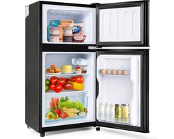 Tafelmodel koelkast-Vriescombinatie - Tweedeurs Koelkast - Mini Koelkast - Vrijstaande Koelkast - 60L - LED - 45dB - Energielabel E - Kantoor - 86,8cm - Vriezen - Zwart