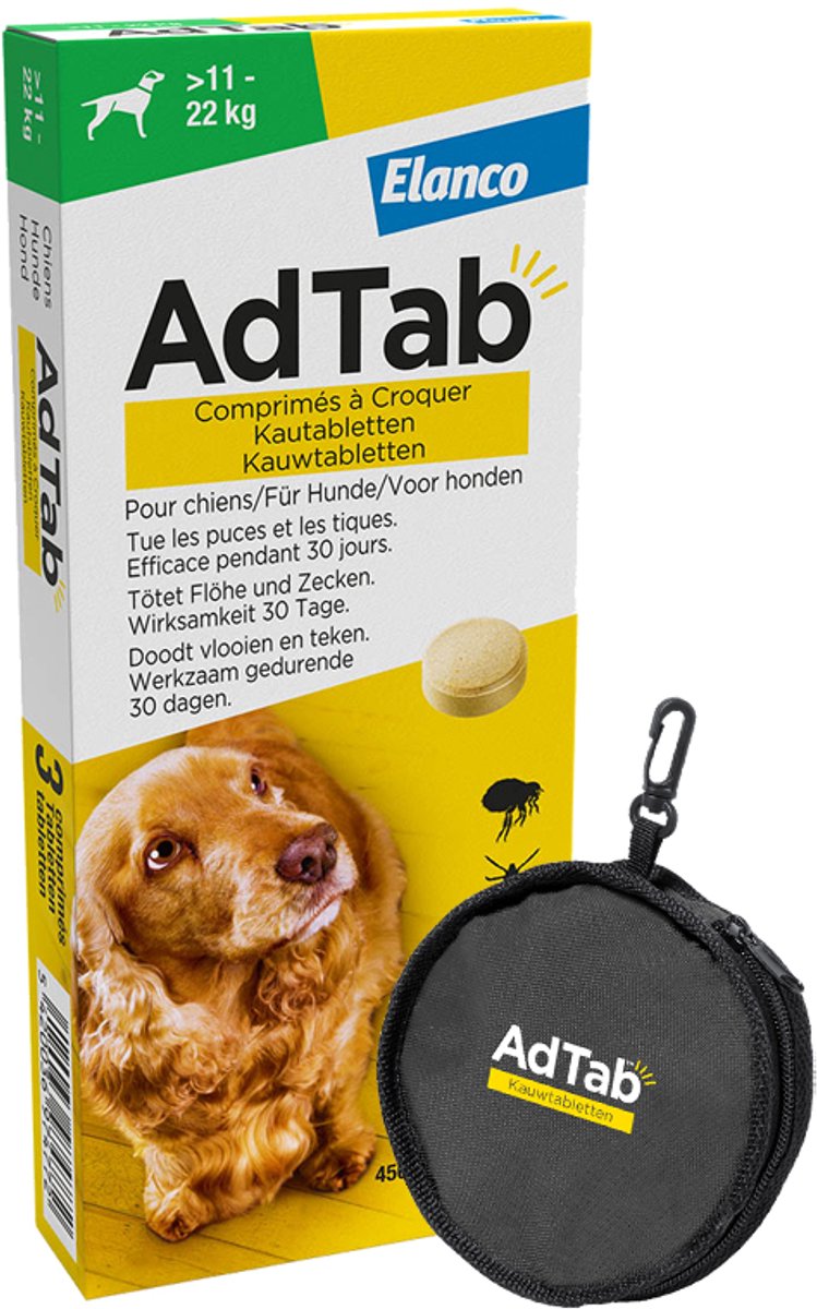 AdTab Vlooien Tabletten Hond - > 11 kg tot 22 kg - 3 tabletten tegen vlooien en teken hond + Foldable Bowl