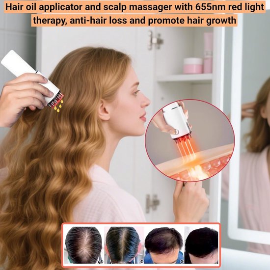 2-in-1 Hoofdhuidmassager & Haarolie-applicator - 3 vibratiestanden, 70ml fles & 2ml precisiedispenser, USB-C oplaadbaar, Roodlichttherapie - Cadeau voor vrouwen en mannen — afbeelding 3