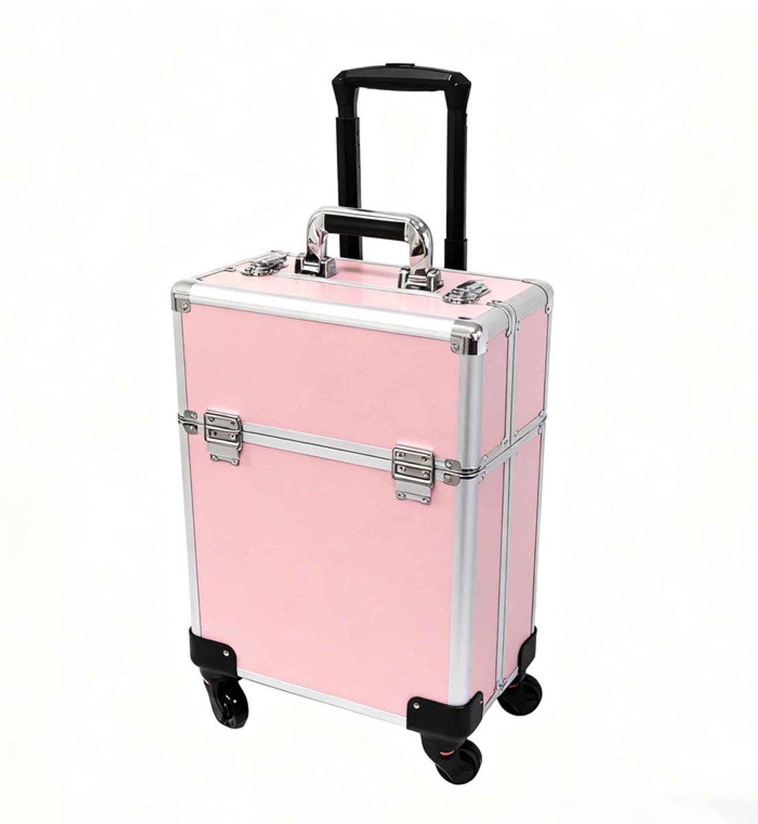 NETTLIFE Professionele Make-up Koffer Met Wielen – Roze – Opbergtrolley Met Slot – 360 Graden Draaibare Wielen – Duurzaam – Voor Visagisten En Kappers